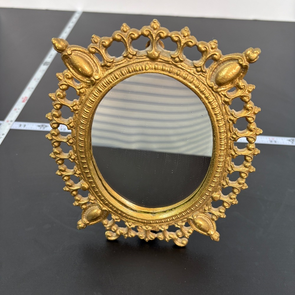 Unbranded‎ Vintage Tabletop Mirror 9x7 Gold Ornate Fleur De Lis Frame Vanity
